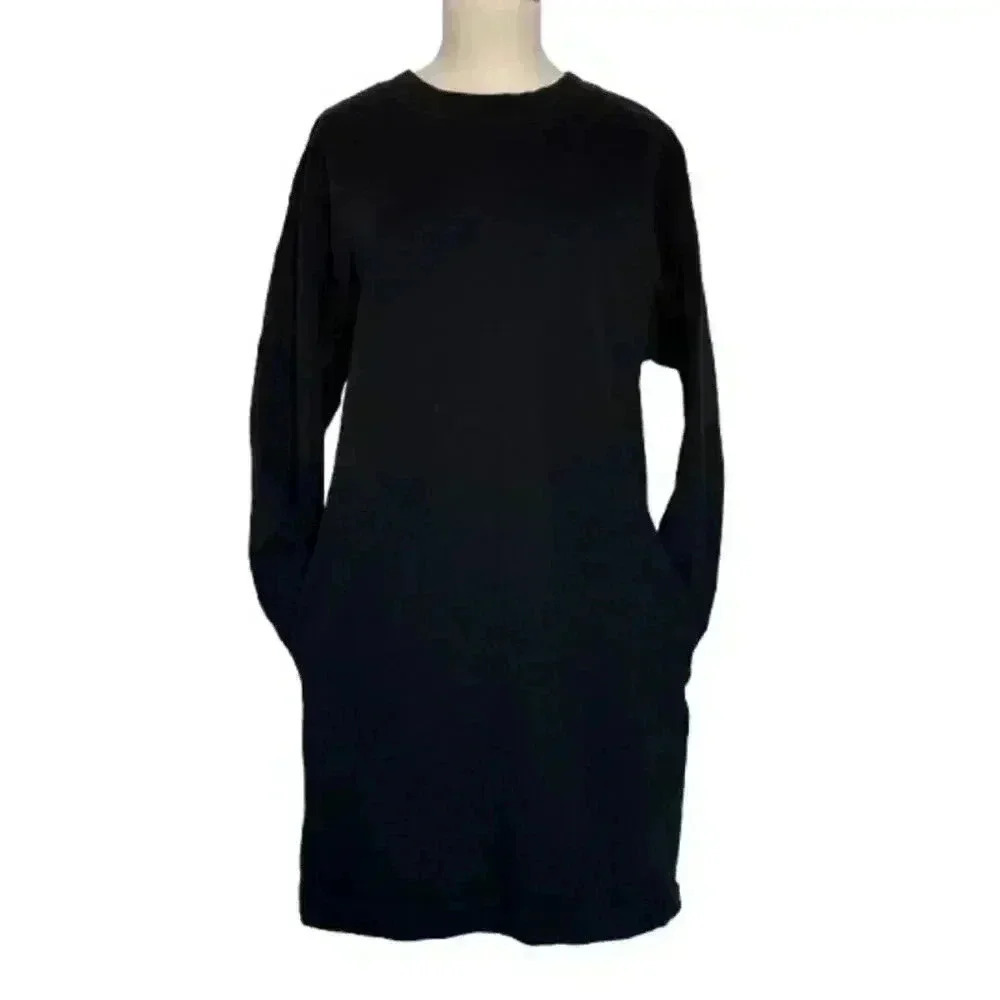 Everlane French Terry Crew Neck Sweatshirt Dress with Pockets Black Size Small